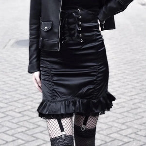 Black Bodycon Gothic High Waist Fishtail Ruffles Elegant Skirt