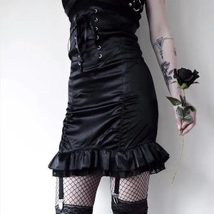 Black Bodycon Gothic High Waist Fishtail Ruffles Elegant Skirt