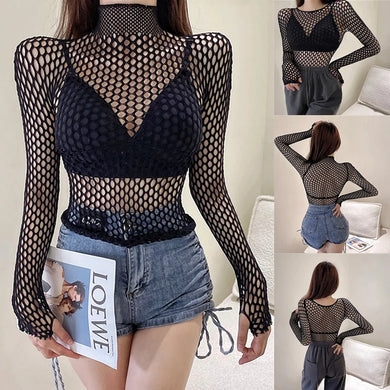 Gothic Black Fishnet Mesh See Through T-Shirt