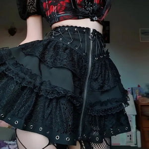 Streetwear Gothic Lace Skirt