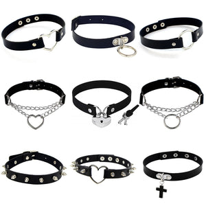 Punk Rock Gothic PU Leather Heart Round Spike Rivet Studded Choker