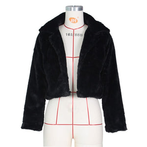 Faux Fur Furry Open Stitch Fluffy  Cropped Jacket