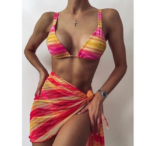 3 Piece Swimsuit Women Tie Dye Push Up Padded Bikini