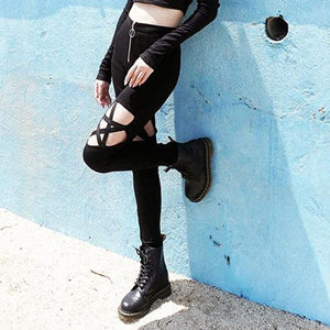 Rosetic Lace Up Casual Gothic Pants