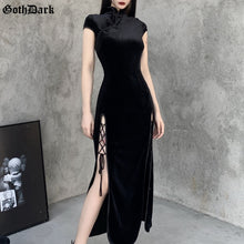 Load image into Gallery viewer, Dark Romantic Gothic Velvet Aesthetic Vintage Bandage SlitHem Bodycon Dress Evening Wear