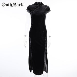 Dark Romantic Gothic Velvet Aesthetic Vintage Bandage SlitHem Bodycon Dress Evening Wear