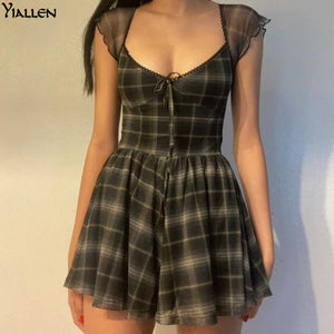 Gothic Plaid Lace Up Dress