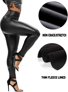 Slim PU Leather Leggings Push Up High Waist With Pockets