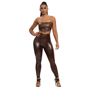 Slim PU Leather Leggings Push Up High Waist With Pockets