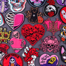 Load image into Gallery viewer, Red Heart Punk Skull Embroidered Patches For Clothing Thermoadhesive Patches Hippie Rock Iron On Patches On Clothes Skeleton DIY