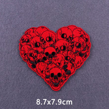 Load image into Gallery viewer, Red Heart Punk Skull Embroidered Patches For Clothing Thermoadhesive Patches Hippie Rock Iron On Patches On Clothes Skeleton DIY