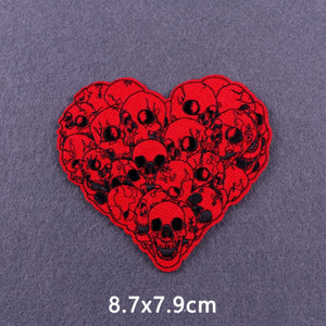 Red Heart Punk Skull Embroidered Patches For Clothing Thermoadhesive Patches Hippie Rock Iron On Patches On Clothes Skeleton DIY