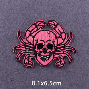 Red Heart Punk Skull Embroidered Patches For Clothing Thermoadhesive Patches Hippie Rock Iron On Patches On Clothes Skeleton DIY