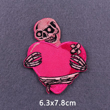 Load image into Gallery viewer, Red Heart Punk Skull Embroidered Patches For Clothing Thermoadhesive Patches Hippie Rock Iron On Patches On Clothes Skeleton DIY