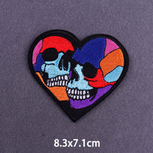 Load image into Gallery viewer, Red Heart Punk Skull Embroidered Patches For Clothing Thermoadhesive Patches Hippie Rock Iron On Patches On Clothes Skeleton DIY