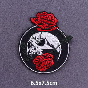 Red Heart Punk Skull Embroidered Patches For Clothing Thermoadhesive Patches Hippie Rock Iron On Patches On Clothes Skeleton DIY