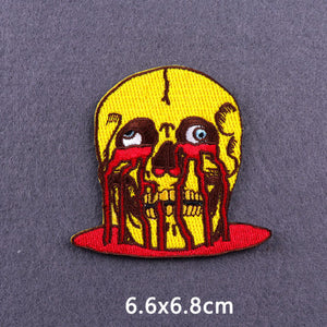 Red Heart Punk Skull Embroidered Patches For Clothing Thermoadhesive Patches Hippie Rock Iron On Patches On Clothes Skeleton DIY