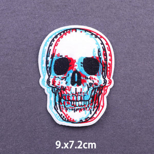 Red Heart Punk Skull Embroidered Patches For Clothing Thermoadhesive Patches Hippie Rock Iron On Patches On Clothes Skeleton DIY