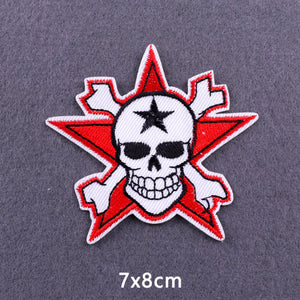 Red Heart Punk Skull Embroidered Patches For Clothing Thermoadhesive Patches Hippie Rock Iron On Patches On Clothes Skeleton DIY