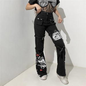 Gothic/Emo/Alt Low Waist Baggy Cyber Cargo Pants