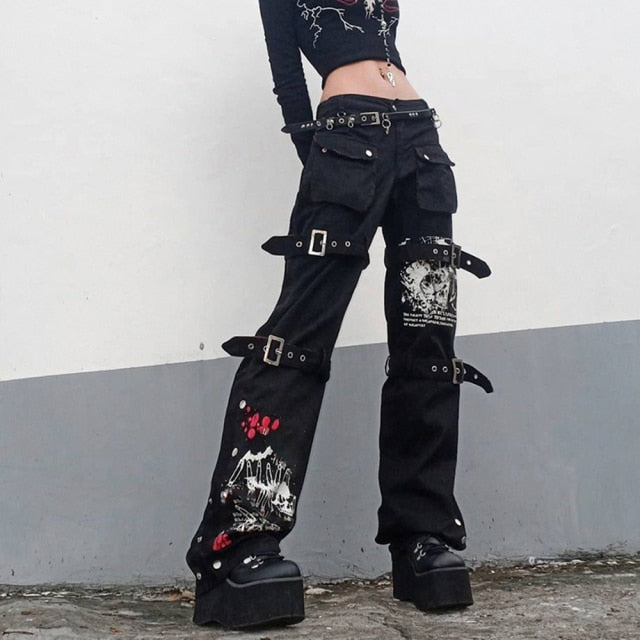 Gothic/Emo/Alt Low Waist Baggy Cyber Cargo Pants