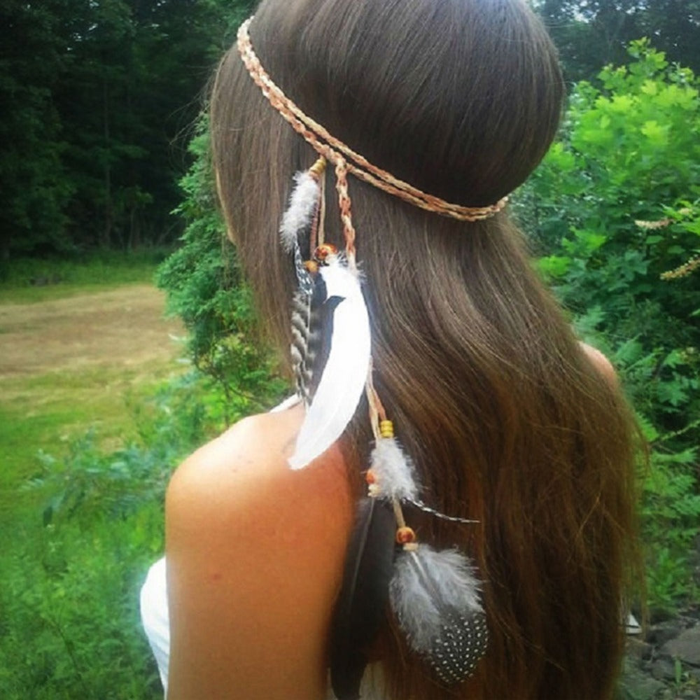 Native Feather Headband Headdress Tribal Hippy