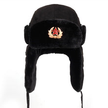 Load image into Gallery viewer, Soviet Army Military Badge Russia Ushanka Bomber Hats Pilot Trapper Aviator Cap Winter Faux Rabbit Fur Earflap Snow Caps hat