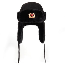 Load image into Gallery viewer, Soviet Army Military Badge Russia Ushanka Bomber Hats Pilot Trapper Aviator Cap Winter Faux Rabbit Fur Earflap Snow Caps hat